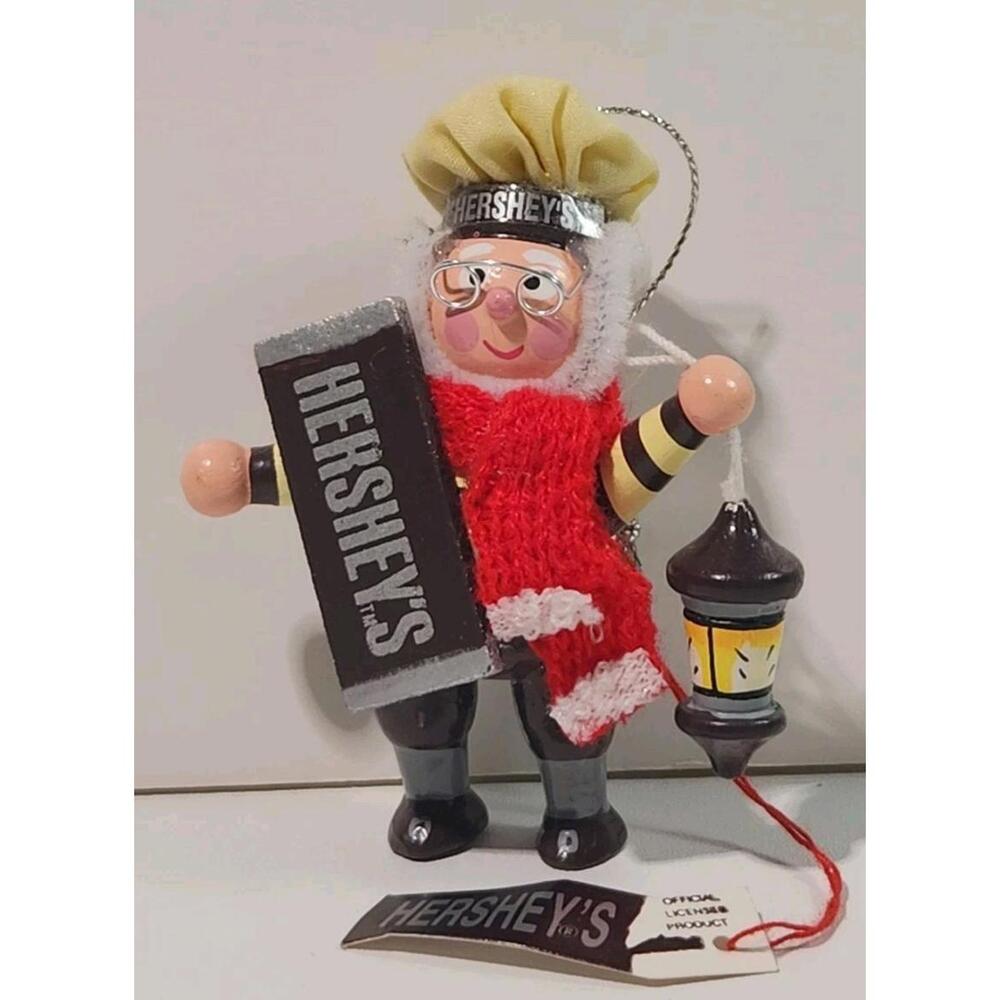 Vintage 1997 Kurt Adler Hershey's Chocolate Santa Elf with Chocolate Bar and Lan